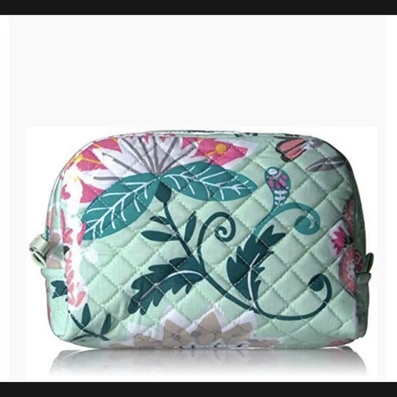 New! Vera Bradley Iconic Medium PVC Coated Cosmetic Case In Mint Flowers🌷 - Picture 3 of 12